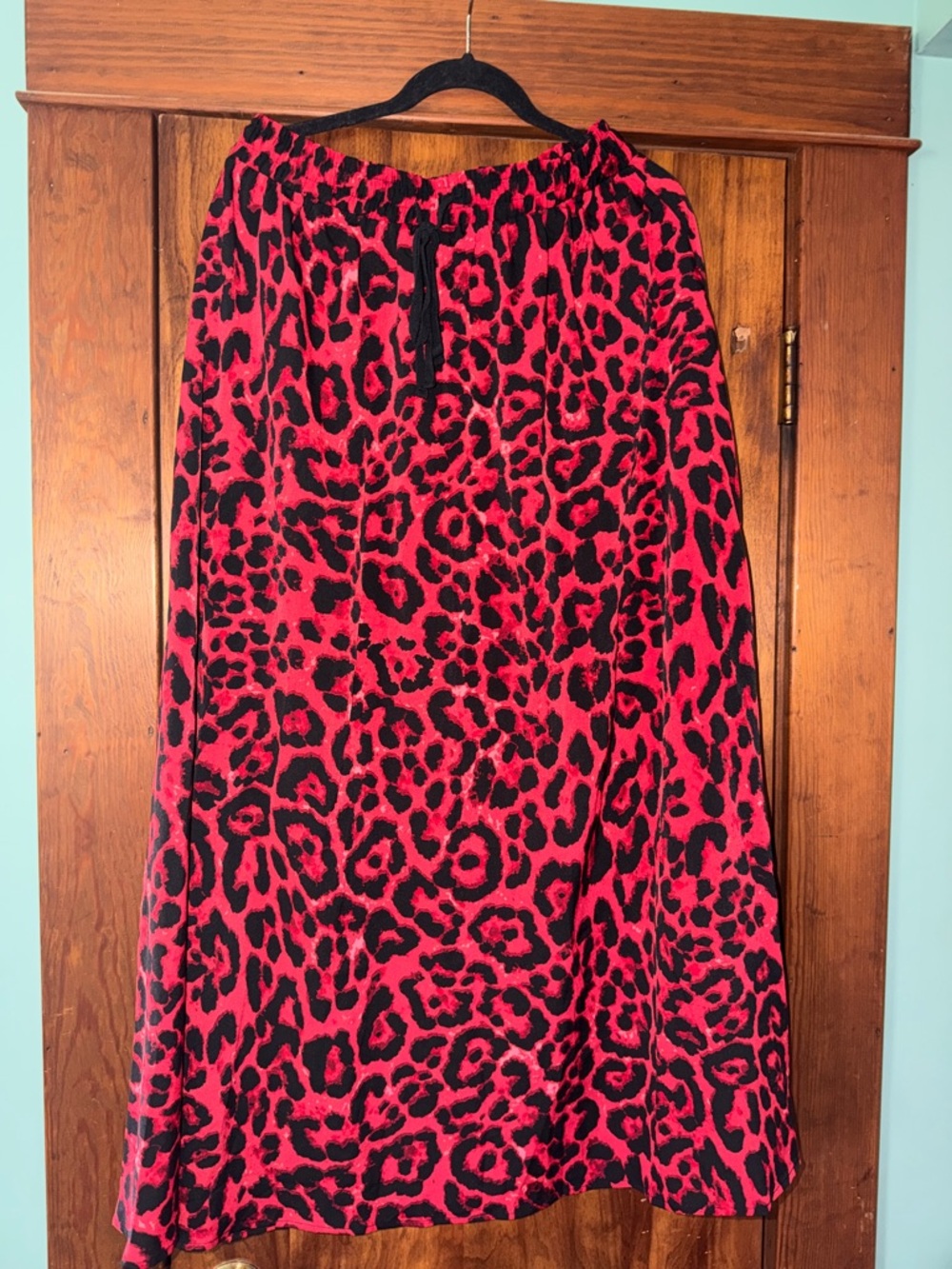 Bold Red Leopard Print Maxi Skirt with Elastic Waist XL
